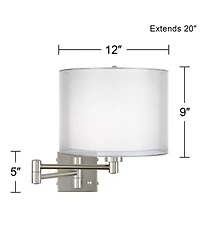 Possini Euro Design Modern Swing Arm Wall Lamp Brushed Nickel Plug-In Light Fixture Double Sheer Silver Drum Shade Bedroom