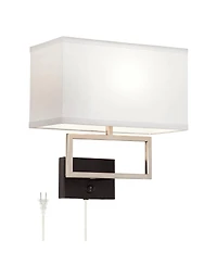 Possini Euro Design Modern Wall Lamp with Usb Port Brushed Nickel Plug-In 12" Light Fixture Rectangular Fabric Shade for Bedroom House