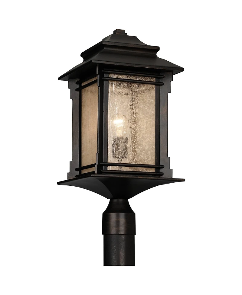 Franklin Iron Works Hickory Point Rustic Farmhouse Outdoor Post Lights Set of 2 Walnut Bronze 21 1/2" Frosted Cream Glass for Exterior Barn Deck House