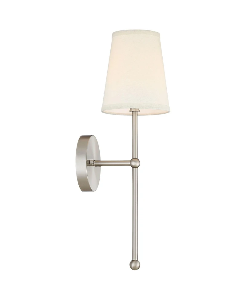 Possini Euro Design Elena Modern Wall Light Sconces Set of 2 Brushed Nickel Hardwire 6" Fixture Cream Linen Shade for Bedroom Reading Living Room Home