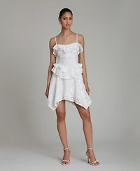 Avec Les Filles Women's Sweetheart Straps Ruffle Handkerchief Hem Mini Dress