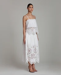 Avec Les Filles Women's Cutwork Detail A-Line Midi Skirt