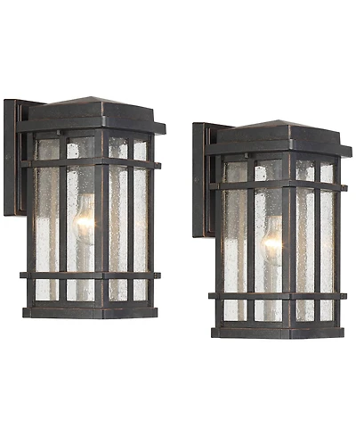John Timberland Neri Mission Industrial Outdoor Wall Light Fixtures Set of 2 Oil Rubbed Bronze 12 1/2" Clear Seedy Glass for Exterior