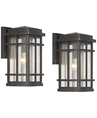 John Timberland Neri Mission Industrial Outdoor Wall Light Fixtures Set of 2 Oil Rubbed Bronze 12 1/2" Clear Seedy Glass for Exterior