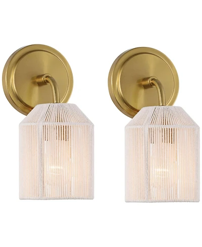 Possini Euro Design Jacob 11" High Modern Wall Sconce Light Lamp Fixture Mount Set of 2 Bathroom Hardwired Natural Rope Shade