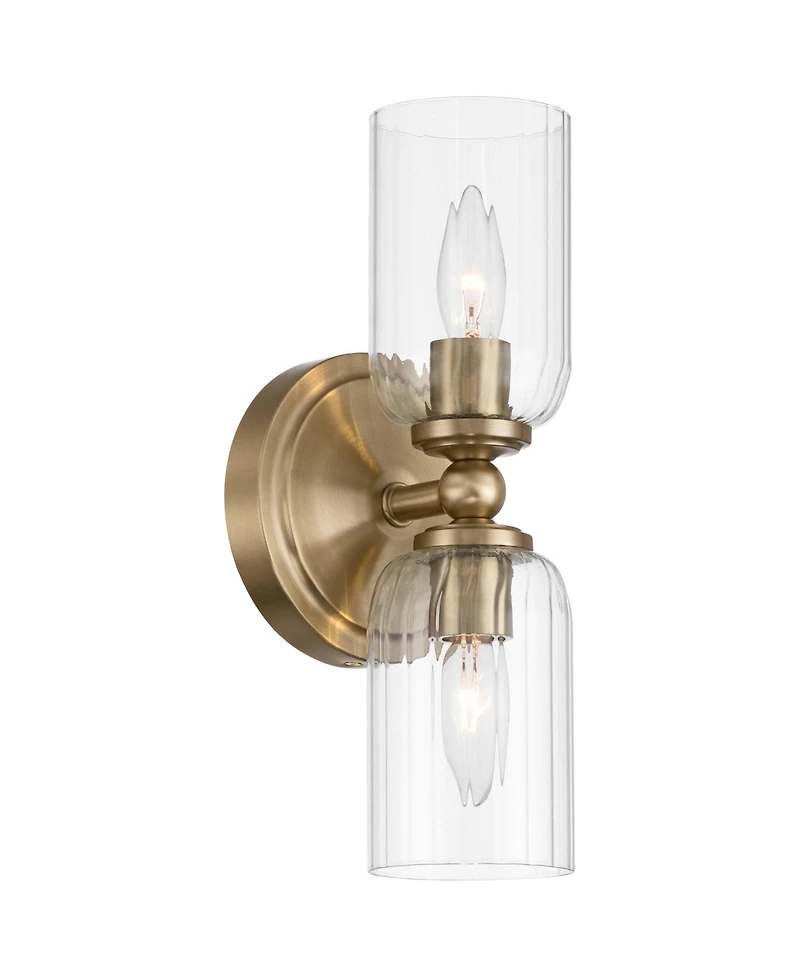 Possini Euro Design Possini Euro Oliver 13"H Satin Brass Fluted Glass 2-Light Wall Sconce