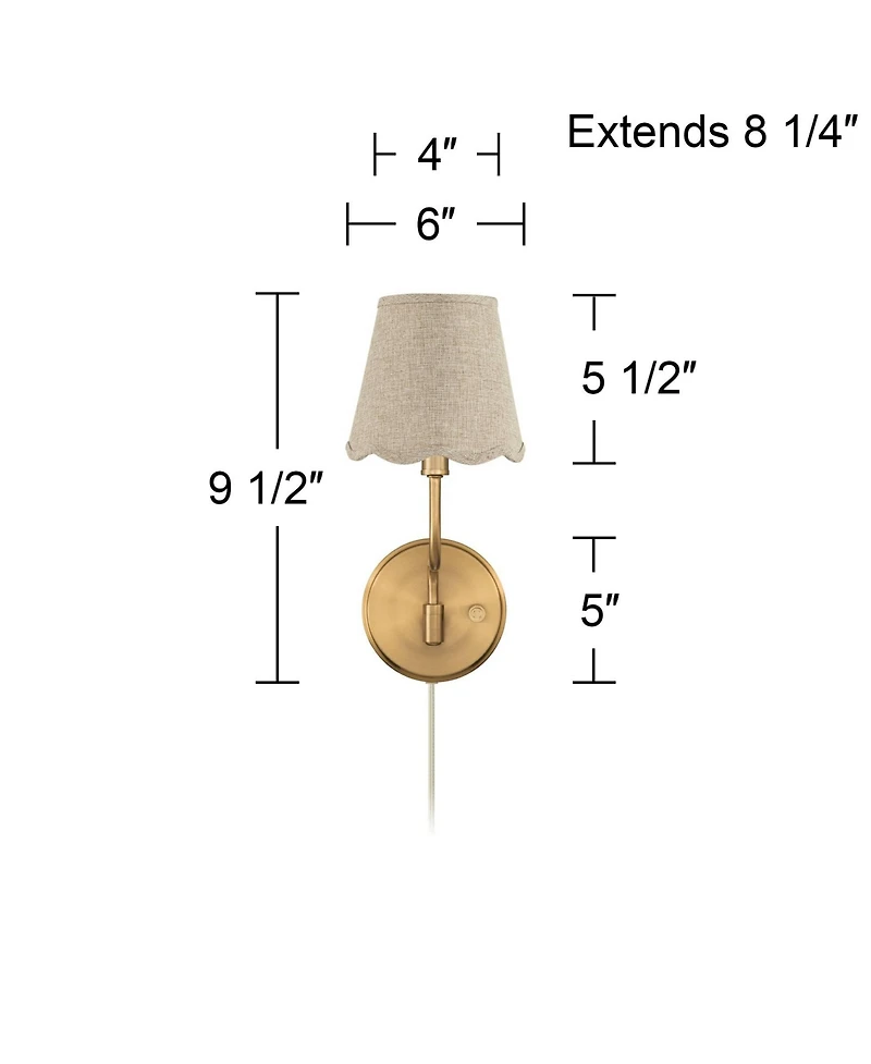 Possini Euro Design Ophelia 9 1/2"H Warm Brass Plug-In Wall Sconce Scallop Shade