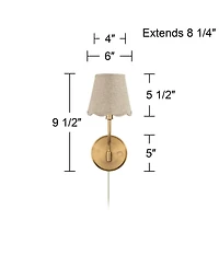 Possini Euro Design Ophelia 9 1/2"H Warm Brass Plug-In Wall Sconce Scallop Shade