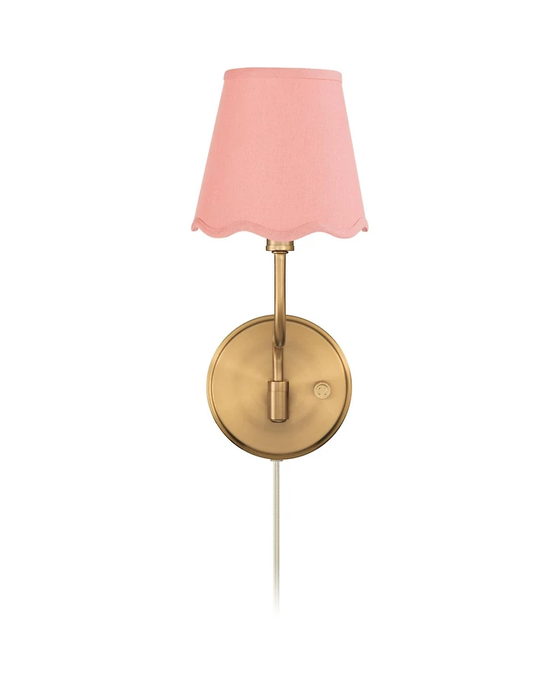 Possini Euro Design Ophelia 9 1/2"H Warm Brass Plug-In Wall Sconce with Scallop Shade
