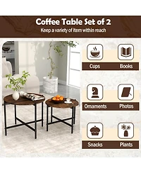Slickblue Set of 2 Round Coffee Tables Heavy Duty Metal Frame