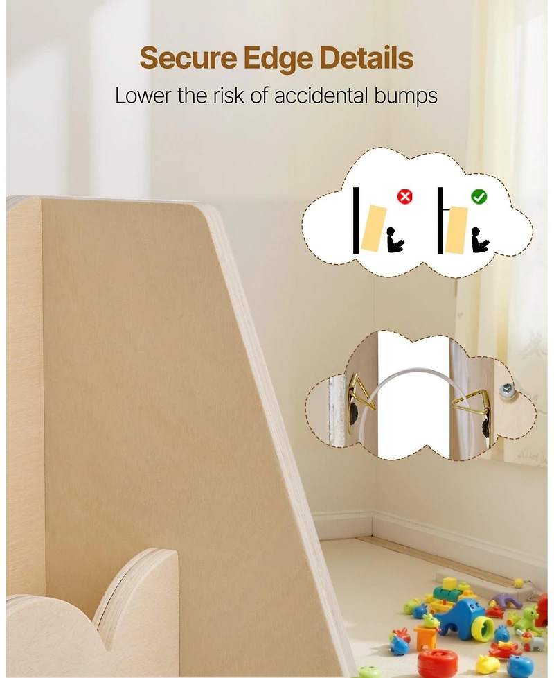 Sugift Montessori Bookshelf, 5-Tier Scalloped Kids Bookcase, Front Facing for Kids Room