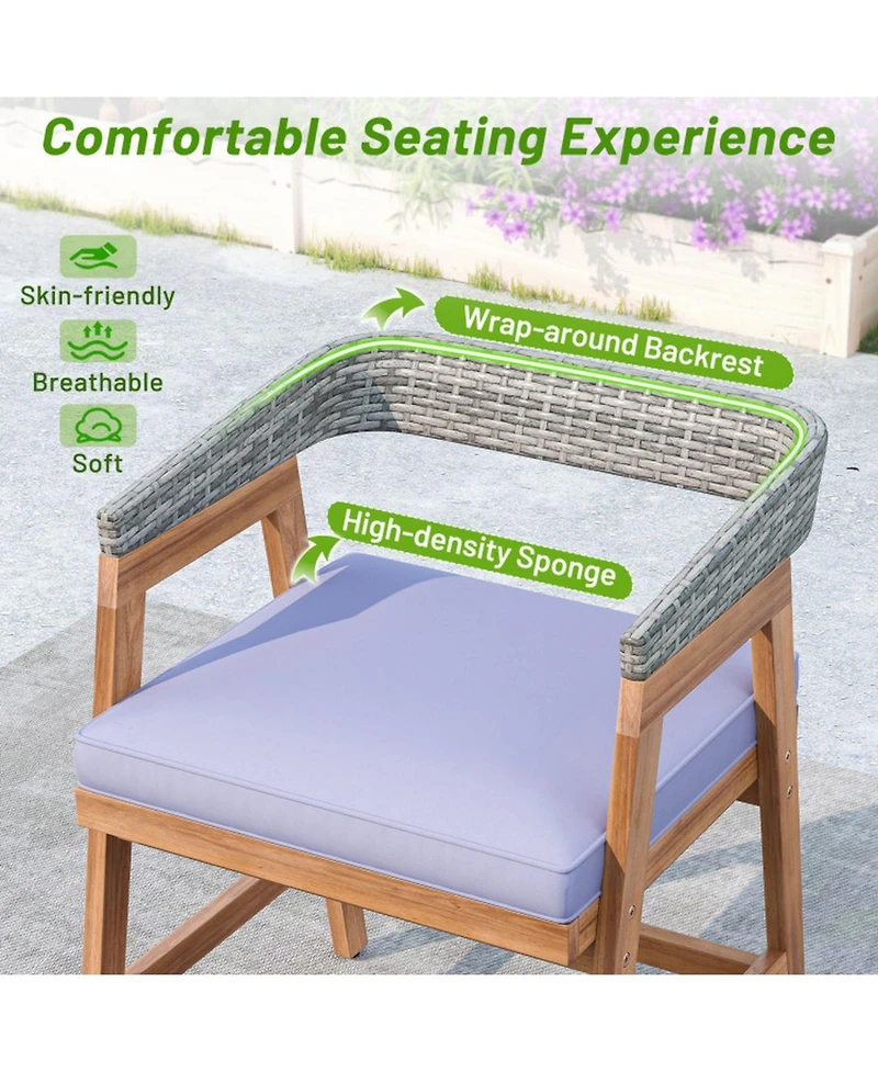 Gouun Acacia Wood and Wicker Outdoor Dining Chairs Set of 4 with Seat Cushions