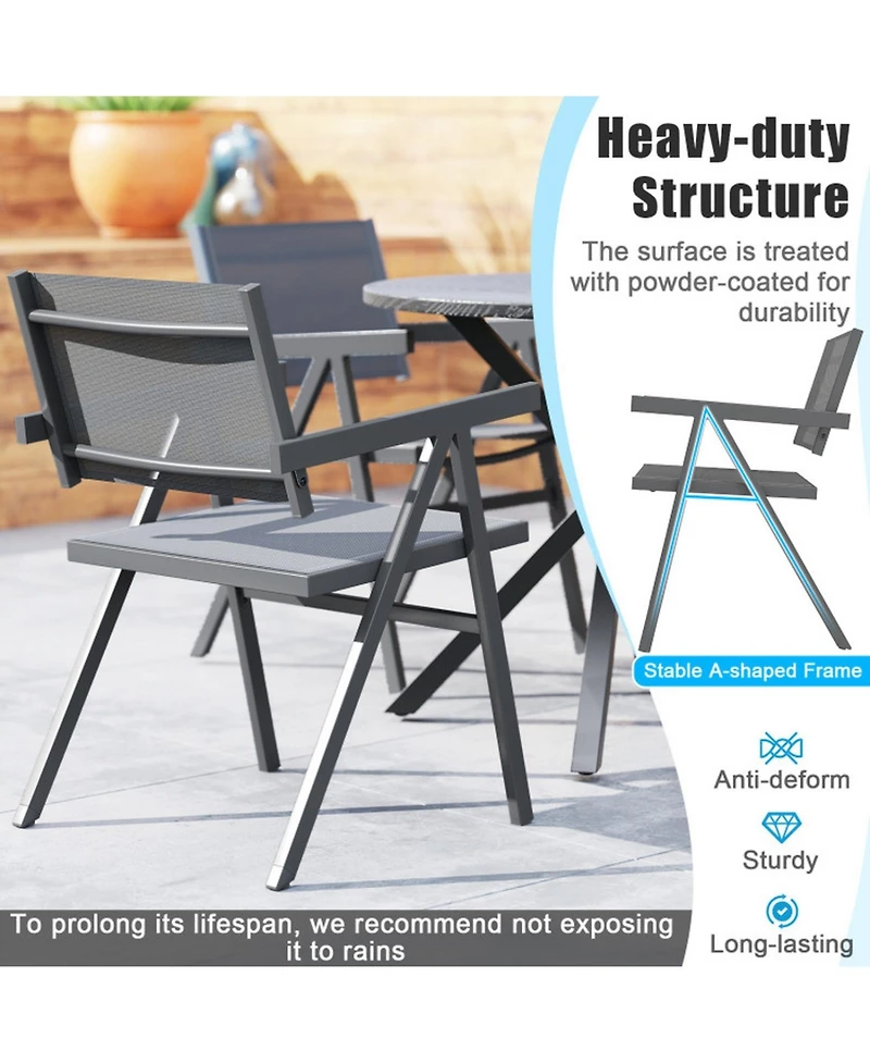 Gouun Outdoor Dining Chairs Set of 2 with Breathable Fabric Seat and Metal Frame