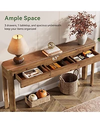 Tribesigns 63" Solid Wood Console Table with 3 Drawers, 63" Long Entryway Table with Rounded Corners, Narrow Sofa Table