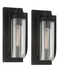 Possini Euro Design Bogota Modern Outdoor Wall Light Fixtures Set of 2 Textured 15 1/2" Clear Ribbed Glass for Post Exterior Barn