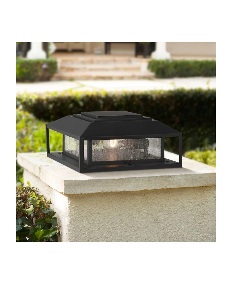 John Timberland Gregor 6" High Modern Outdoor Pier Mount Light Fixture Porch House Exterior Weatherproof Black Seeded Glass Shade