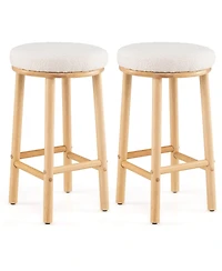 Costway 27" Bar Stools Upholstered Barstools with Boucle Fabric Seats Footrests