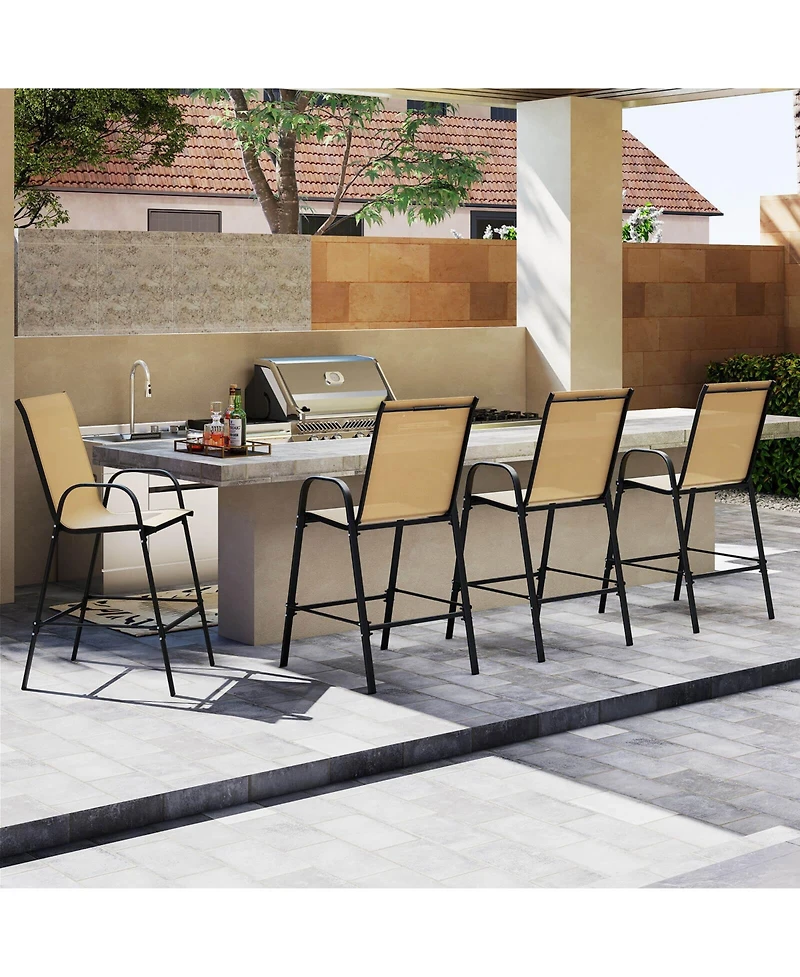 Costway Outdoor Bar Stools Fabric Height with Armrests and Footrest