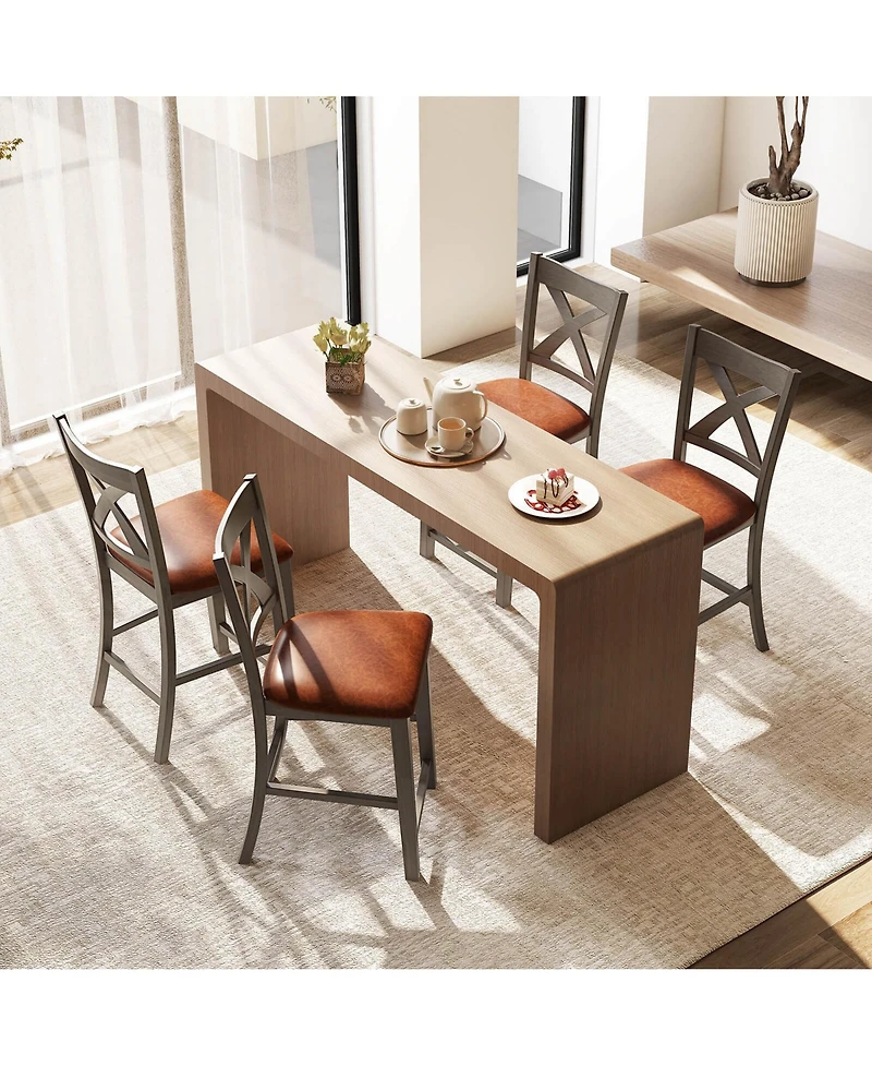 Costway 24" Counter Height Stools Bar Stools with Faux Leather Upholstered Seat
