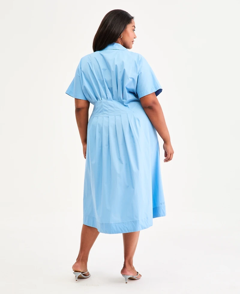On 34th Trendy Plus Pinstriped Pleated-Waist Midi Shirtdress, Macy's Exclusive