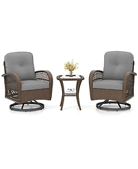 Gymax Set Of 3 Patio Swivel Rocker Set Gliding Bistro Furniture Set w/ Tempered Glass Table