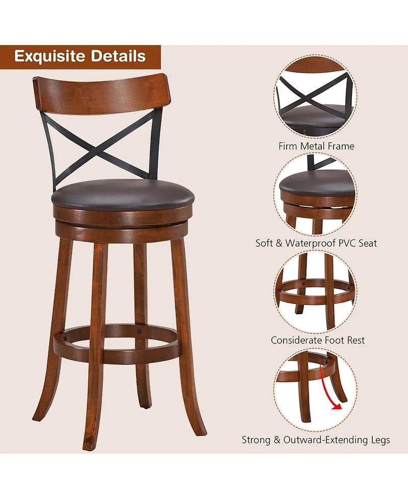 Costway Set of 4 Bar Stools Swivel 29.5'' Dining Bar Chairs with Rubber Wood Legs