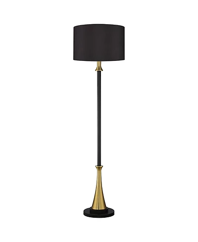 Possini Euro Design Burbank Mid Century Modern Art Deco 70" Tall Floor Lamp with Dimmer Two-Tone Brass Drum Shade for Living Room