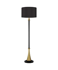 Possini Euro Design Burbank Mid Century Modern Art Deco 70" Tall Floor Lamp with Dimmer Two-Tone Brass Drum Shade for Living Room
