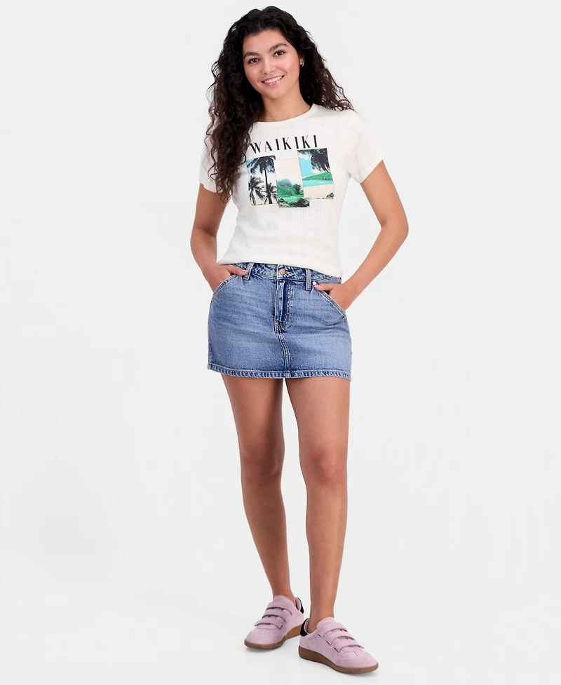 Pretty Rebel Juniors' Waikiki Graphic Pointelle Cotton Top