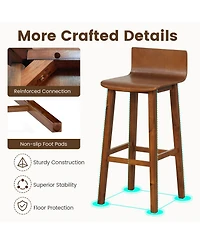Costway 29" Wood Bar Stools with Solid Back and Seat Mid Century Chairs