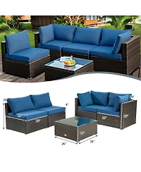 Gymax 5 Pieces Rattan Patio Conversation Set Sofa Furniture Set with Cushions