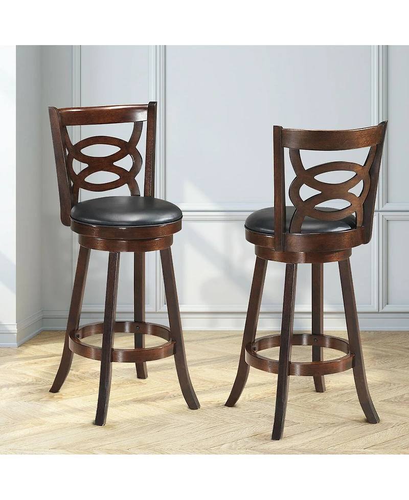 Costway Bar Stools 29'' Height Wooden Swivel Backed Dining Chair Home Kitchen