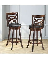 Costway Bar Stools 29'' Height Wooden Swivel Backed Dining Chair Home Kitchen