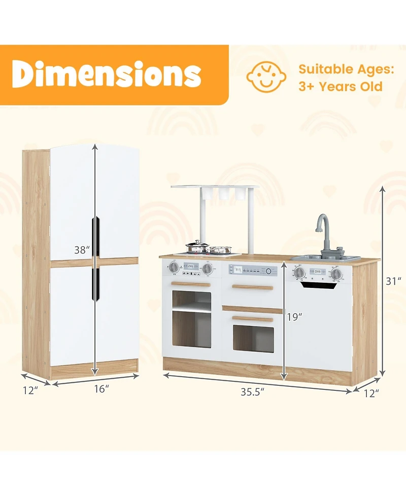 Slickblue Wooden 2 Piece Play Kitchen for Kids with Fridge and Water