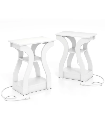 Sugift End Tables Set of Two with Charging Station and Shelves