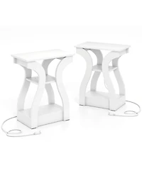 Sugift End Tables Set of Two with Charging Station and Shelves