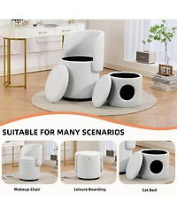 Rainsken 360 Swivel Vanity Chair, Soft Padded Makeup Stool, Multifunctional Dressing Chair with Storage, Free Cat Bed Stool Included