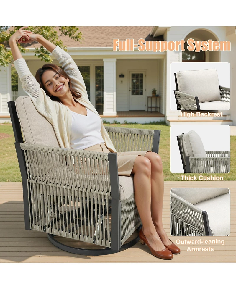 Gymojoy Outdoor Swivel Glider Rocker Chairs Set of 4 - Wicker Patio Furniture All Weather Conversatio Sets for Deck Backyard