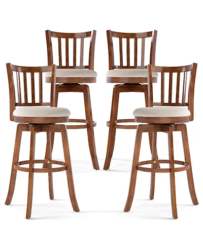 Gymax 30.5'' Swivel Barstools Set of 4 with Backrest and Upholstered Seat Footrest for Pub
