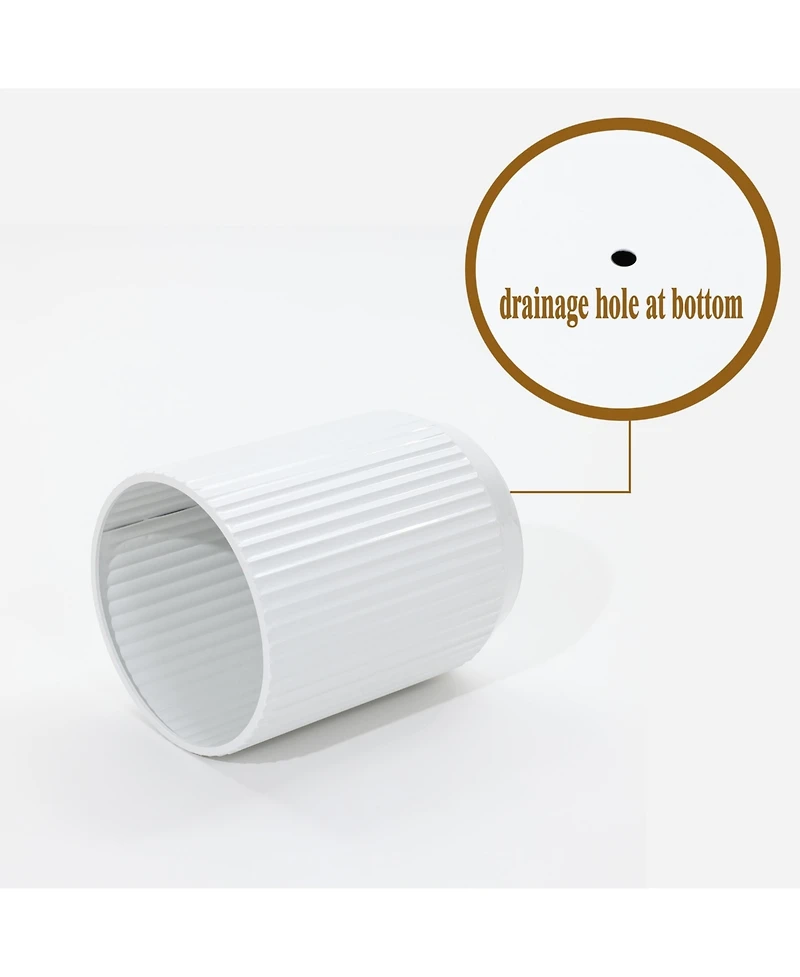 LuxenHome 2-Pc Textured Round White Metal Cachepot Planters with Gold Stands