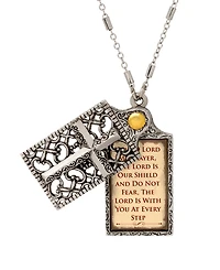 Symbols of Faith Silver Tone "Hear Oh Lord." Rectangle Cross Locket 28" Necklace