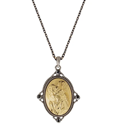 Symbols of Faith Black-Tone and 14K Gold-Dipped Guardian Angel Pendant Necklace
