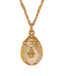 Symbols of Faith 14k Gold Dipped Light Colorado Oval Glass Drop Crystal Cross 16"+3" Necklace