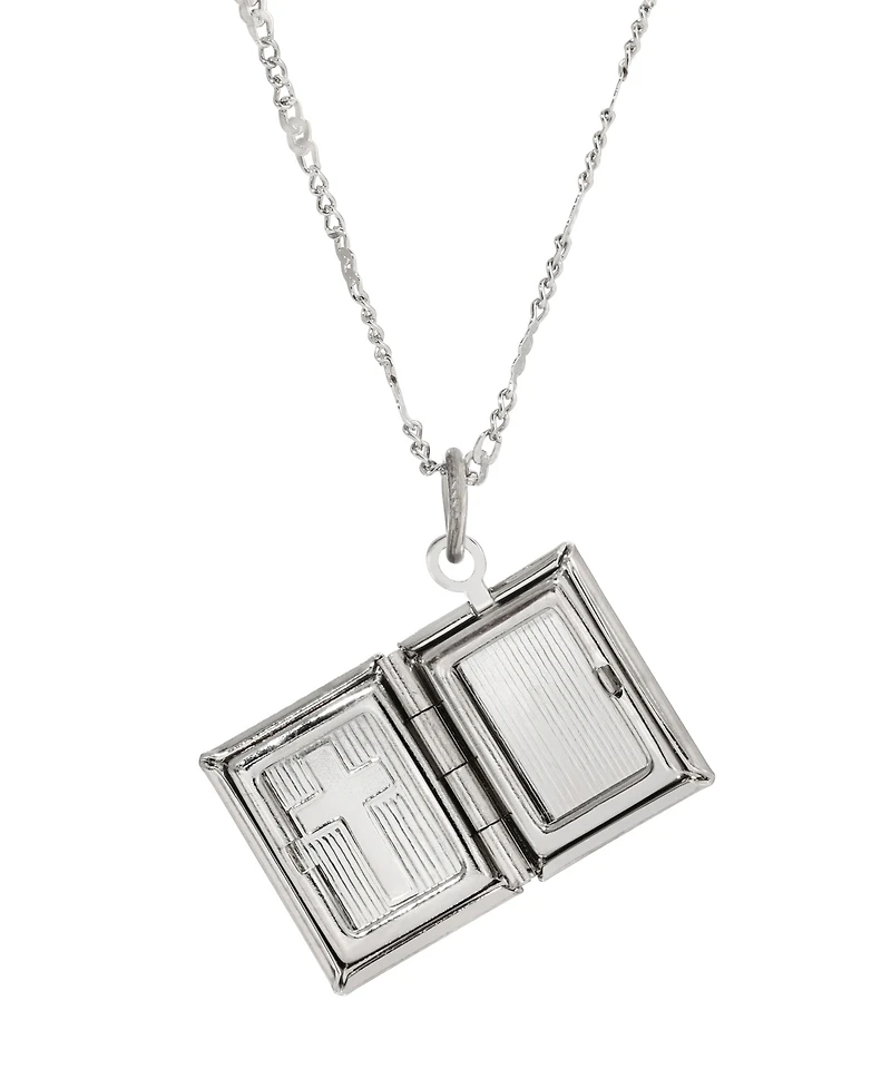 Symbols of Faith Silver Tone Baby Cross Locket 15" Necklace