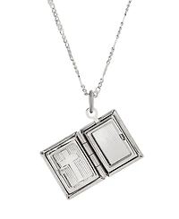 Symbols of Faith Silver Tone Baby Cross Locket 15" Necklace