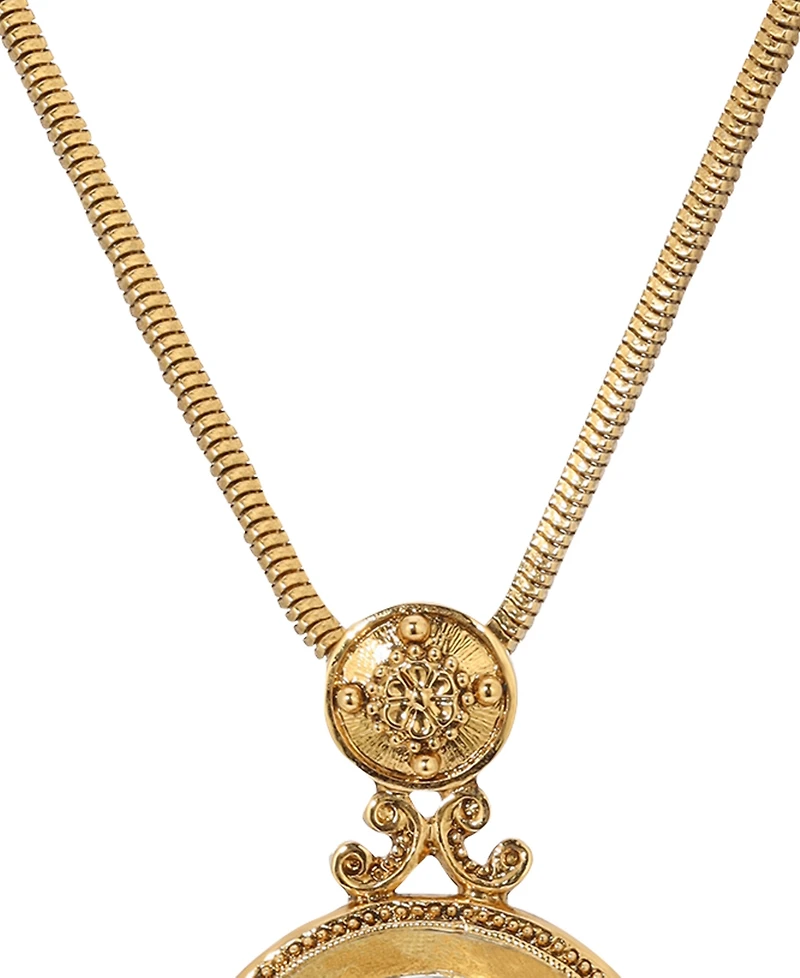 Symbols of Faith 14K Gold Dipped Oval Glass Angel Intaglio Necklace