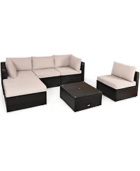 Gymax 6PCS Rattan Patio Sectional Sofa Set Outdoor Furniture Set w/ Cushions