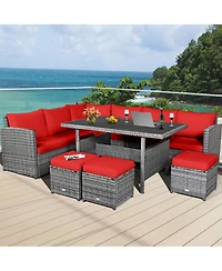 Gymax 7PCS Rattan Patio Sectional Sofa Set Conversation Set Cushions