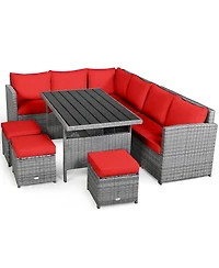 Gymax 7PCS Rattan Patio Sectional Sofa Set Conversation Set Cushions