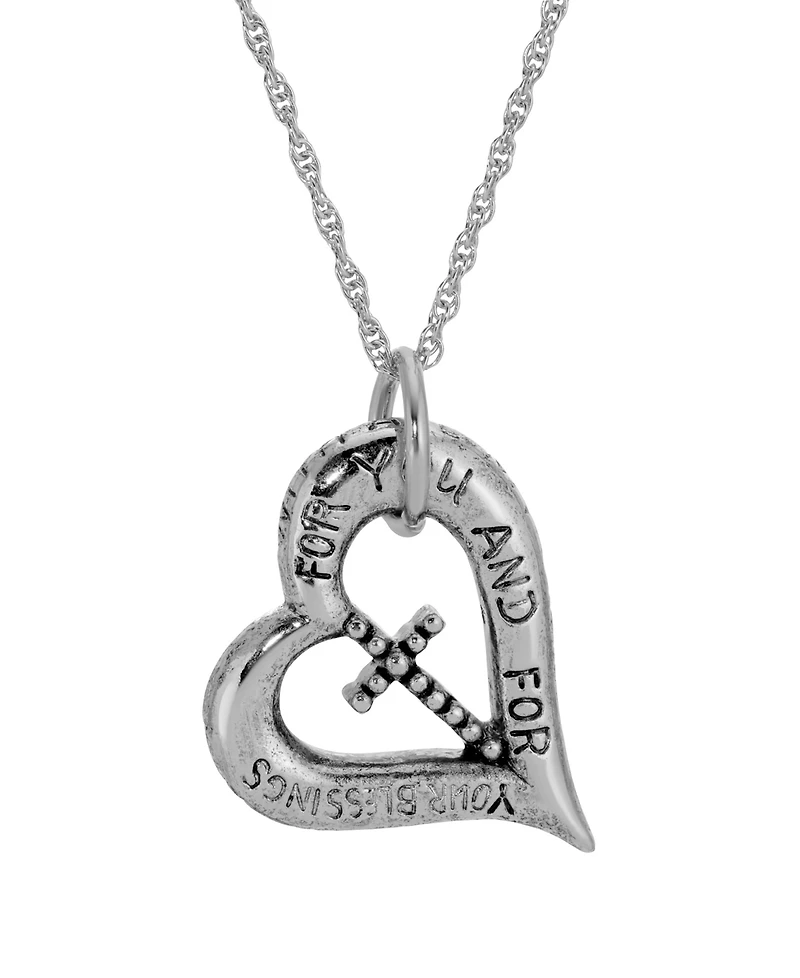 Symbols of Faith Silver-Tone Heart Cross 18" Necklace